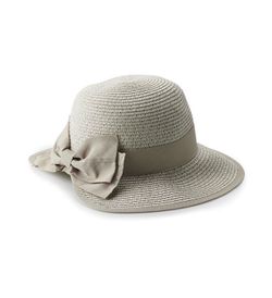 New Women’s Straw Split Back Cloche Hat, Ribbon Bow and Elastic Band