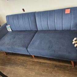 Blue Futon Sofa Sleeper New With USB Outlet