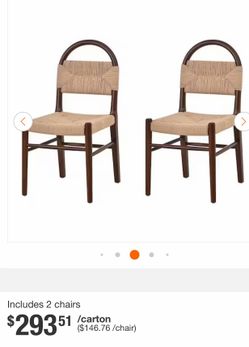 Modern Brown Rubber Wood Woven Dining Chair Armless Side Chair for Home Bar/Restaurant (Set of 2)