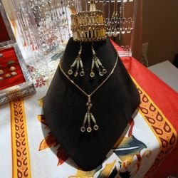 Vtg Handmade Classic Design Necklace Bracelet Dangle Earings Set 3 Pcs