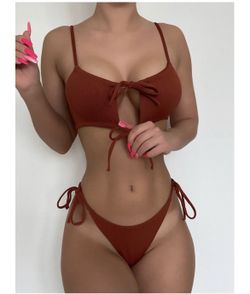 2022 Fashion Swimwear Brown Corduroy Bikini 