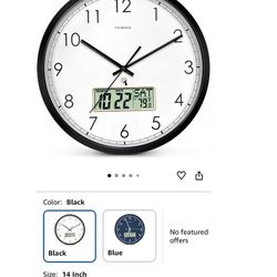 Atomic Analog Wall Clock, WWVB Self-Setting Battery Operated 14" Large Dial Non-Ticking Silent Easy to Read & Use Clock with LCD Display, Ideal Modern