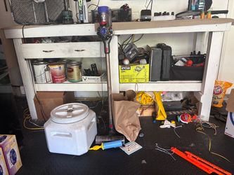 Wooden garage work bench