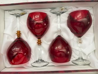Vintage Italian Red Wine Glass Set – Handmade – $45