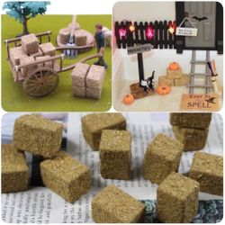 Mini Hay Bales Decorative Straw Bales, 8Pcs Mini Haystack Miniature Hay Bales for Dollhouse, Craft, Farm, Halloween, Table Decor, Autumn Harvest Decor