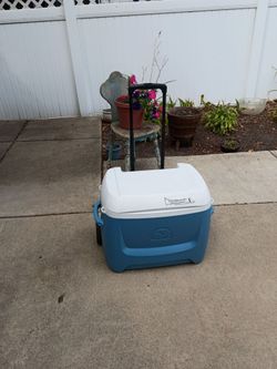 Igloo large 62 quart cooler on wheels with pull handle