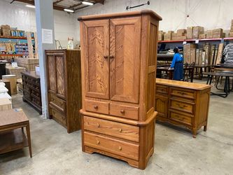 Wooden 2 Piece Armoire with 4 Drawers and Wooden Pulls