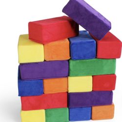 The Original Premium Plush Building Block for Kids - Certified Safe Foam Blocks in Luxuriously Soft Fabric Covers - Set of 24 (Classic Colors)