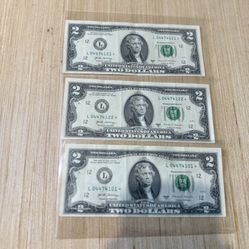 $2 Dollar Star Notes Lot Of 3 2017A, Rare Bill Circulated U.S Currency Read Blw  