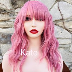 Human Hair Blend Purple Pink Wig