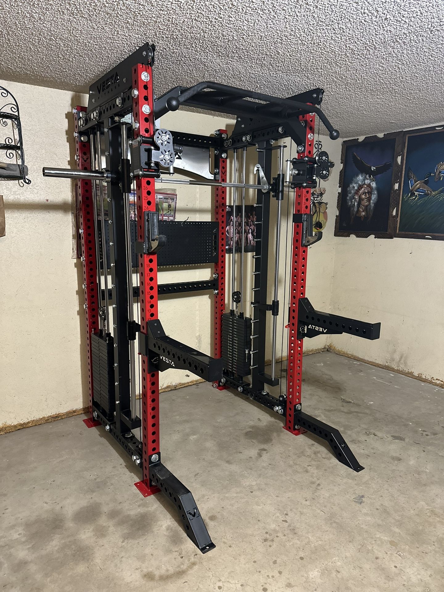 PRO SERIES Ultimate 3-1 Half Rack Functional Trainer w/Smith Machine Bar | 400lb Stack | Gym Equipment | Fitness | Commercial | Squat Rack