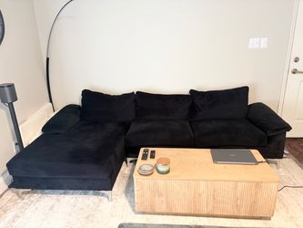 Black Velvet Sectional Sofa with Chaise
