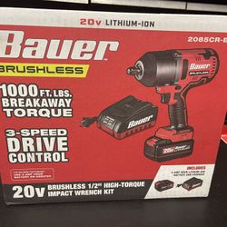 BAUER BRUSHLESS 20V 1/2” HIGH-TORQUE  IMPACT WRENCH KIT #2085CR-B1   Read Below 
