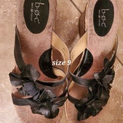 Wedge Black Flower Heels Size 9