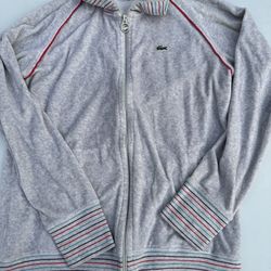 Lacoste Zip-Up Jacket – Gray with Red/Blue Stripe Trim 