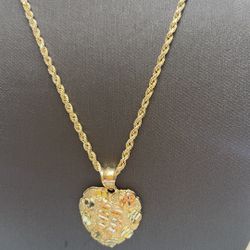 Heart Pendant With 10kt Gold Rope Chain 1875 