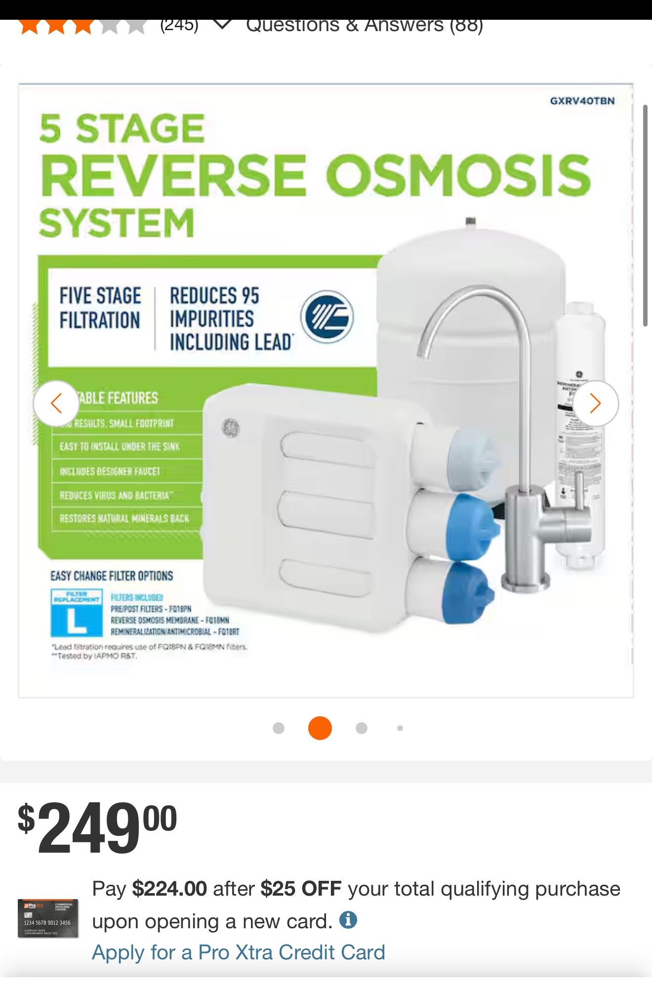 GE 5 stage RO Water Filtertion System - Brand New