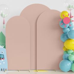 Fomcet Wedding Arch Cover 7.2FT, 6.6FT, 6FT Nude Spandex Fitted Fabric Cover Set of 3 Round Top Chiara   Covers for Wedding Ceremony Birthday Party Ba