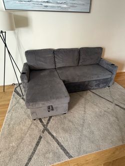 Gray Corduroy Sectional Sofa with Storage Chaise