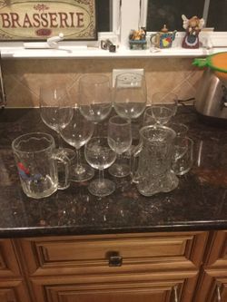 12 Wine Glasses & 2 Souvenir Beer Mugs - 4 sets match
