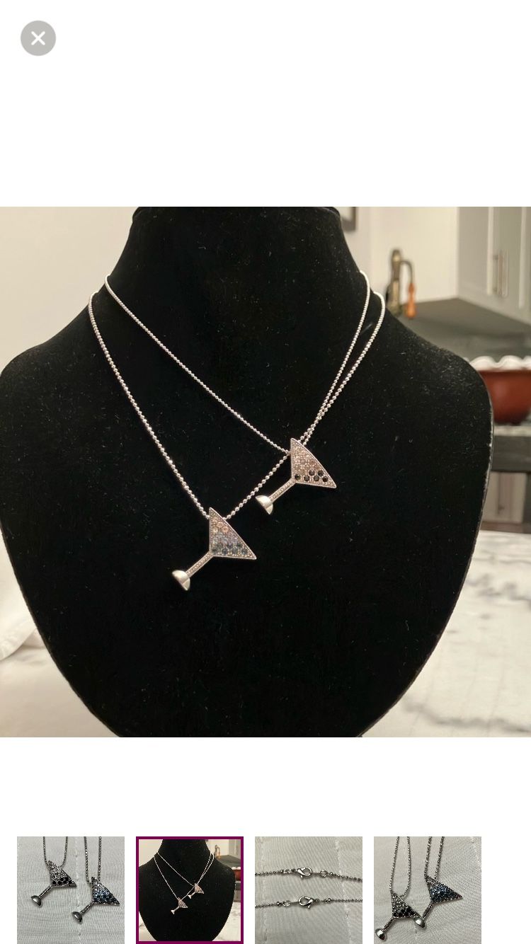 2 NWOT Swarovski crystal Martini Glass Pendant Necklace black & blue set