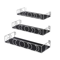 PHAREGE Moon Phase Floating Shelves Black Silver, Set of 3