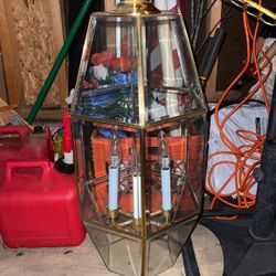 Brass And Beveled Glass Chandelier 