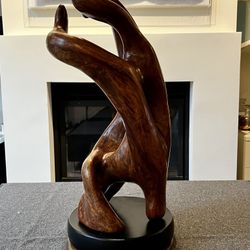 Organic Abstract Carved Wooden Sculpture on Rotating Base