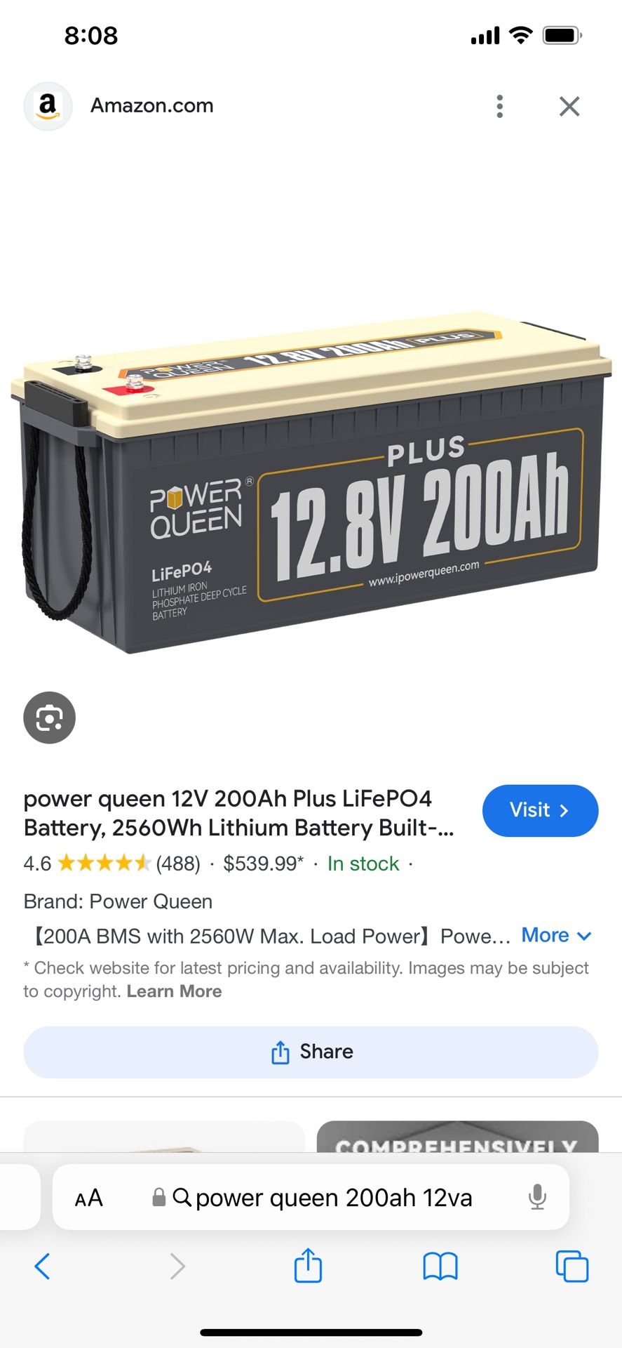 Power Queen 12v 200ah Lithium Battery 2560wh For Solar RV marine 