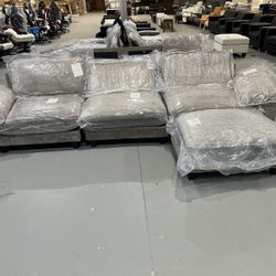 M-New 120" Modular Sectional Sofa, Comfy Cloud Couch Sectional Sofa with Ottoman, Chenille Sofa Sleeper Deep Seat Sofa for Living Room (Light Gray, 12