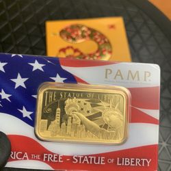 1oz Gold Bar - Pamp (Statue Of Liberty)