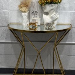 Elegant Gold Semi-Circle Console Table with Mirrored Top