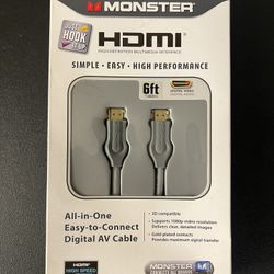 Monster HDMI Cable 6ft 1080P Digital AV Cable 122510-00 New