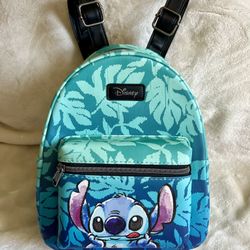 DISNEY Loungefly Lilo & Stitch Blue Tropical Leaves Mini Backpack