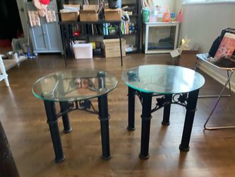 Vintage wrought iron & glass side tables – set of 2