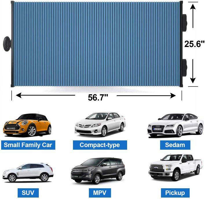 Retractable Double Layer Honeycomb Sun Shade Windshield Cover for Cars with Strong Suction Cup 25.6" x 56.7" Max Size