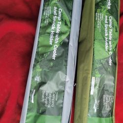 NEW. OUTTERBANKS. CAMPING TABLE WITH COOLER AND SNACKHOLDER. WITH CARRYING BAG
2  COLORS.  GREY. GREEN. 
 11525 S HALSTED.  Dunkin Donuts/
7111.S WEST