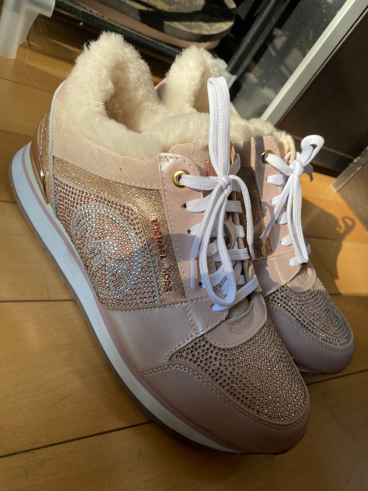 Michael Kors Pink Crystal Fur Sneakers Size 38