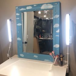 IKEA desk with mirror and LED lights