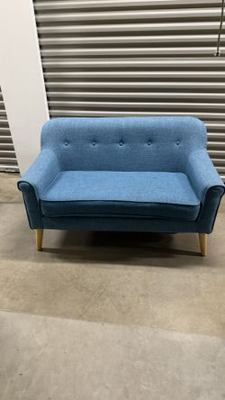 Blue Fabric Loveseat Sofa Mid Century Style 53”