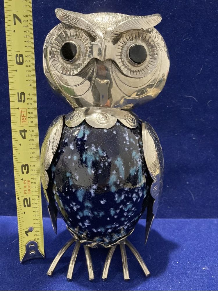 Owl Ornament Made of Nickel Bronze and Ceramic - Hand Made