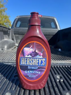 Hershey's Genuine Chocolate Flavor syrup bottle Giant Oversized molded plastic piggy bank 18.5 inches tall