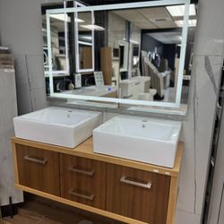 48” Solid Wood Floating Bathroom Vanity With Double Vessel Sink