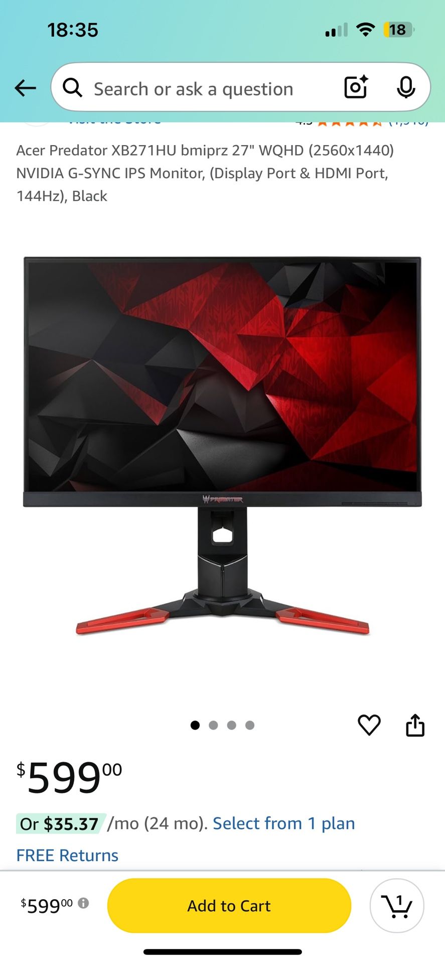 Acer Predator 2k 165hrtz Monitor
