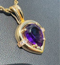 Jewelry 14k Solid Yellow Gold Purple Amethyst Natural 4.20CTW Diamond Pear Loop Pendant Charm