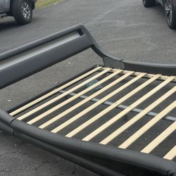 Keyluv Upholstered Full LED Bed Frame with Headboard, Modern Low Profile Platform Bed 