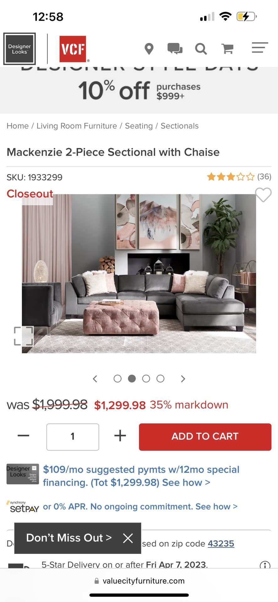 Mackenzie 2 Piece Sectional w/ Chaise & Ottoman