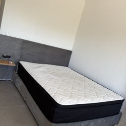 Grey Suede  Queen Bed Base And Queen Pillow Top Mattrass
