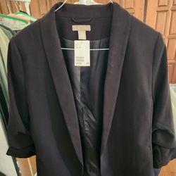 H&M Women's Blazer Black Jacket Size XL NWT Scrunched Sleeve - $25