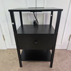 Brand New Wooden Nightstand With Charging Station & Drawer 